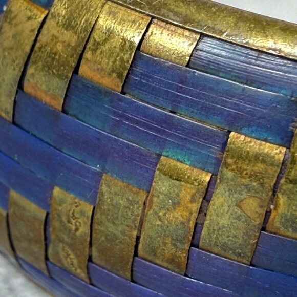 Vintage Brass & Blue Material Woven Design Bangle Bracelet Women Jewelry Classic - Picture 16 of 16